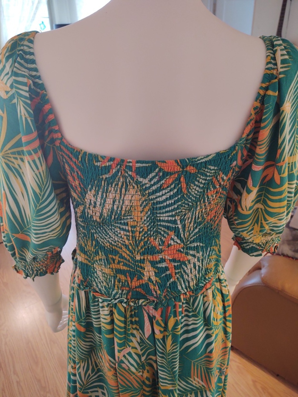 NWOT Betsey Johnson Maxi Tropical Green White Orange Dress Full Skirt Smock Top - Picture 6 of 12